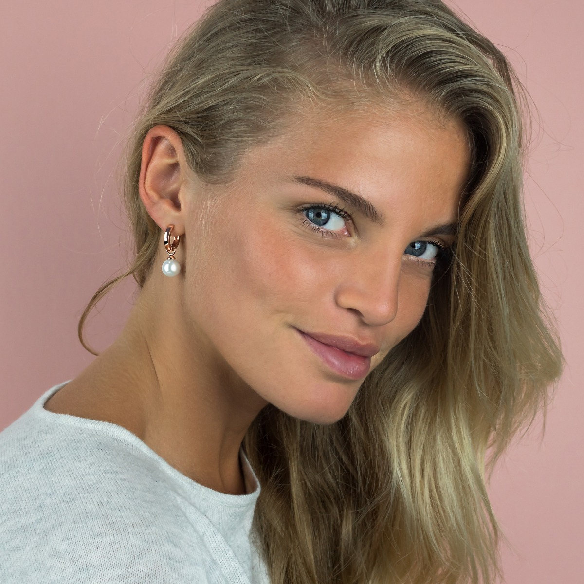 ZINZI silberne Ohrhänger rosé vergoldet Perle  weiß ZICH266WR