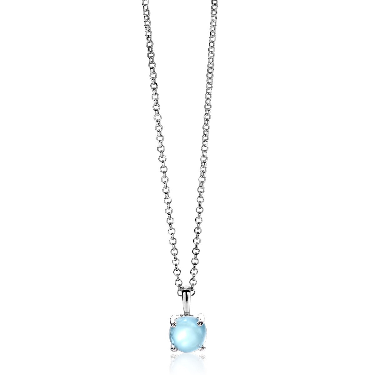 ZINZI zlv. hanger blauwe ronde steen glad