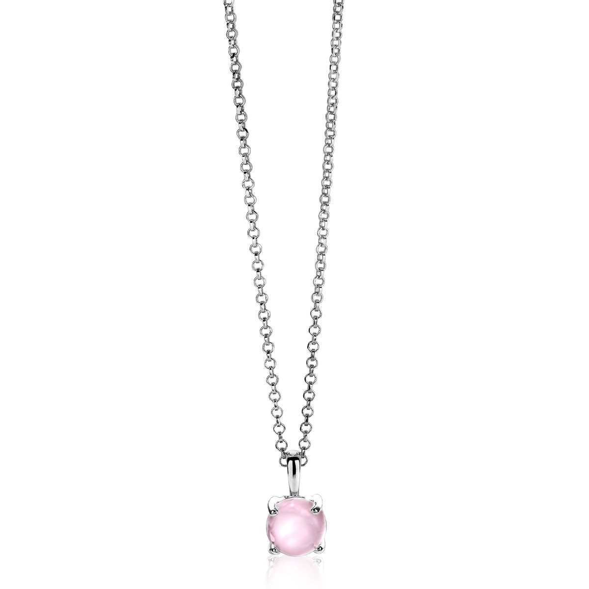 ZINZI zlv. hanger roze ronde steen glad