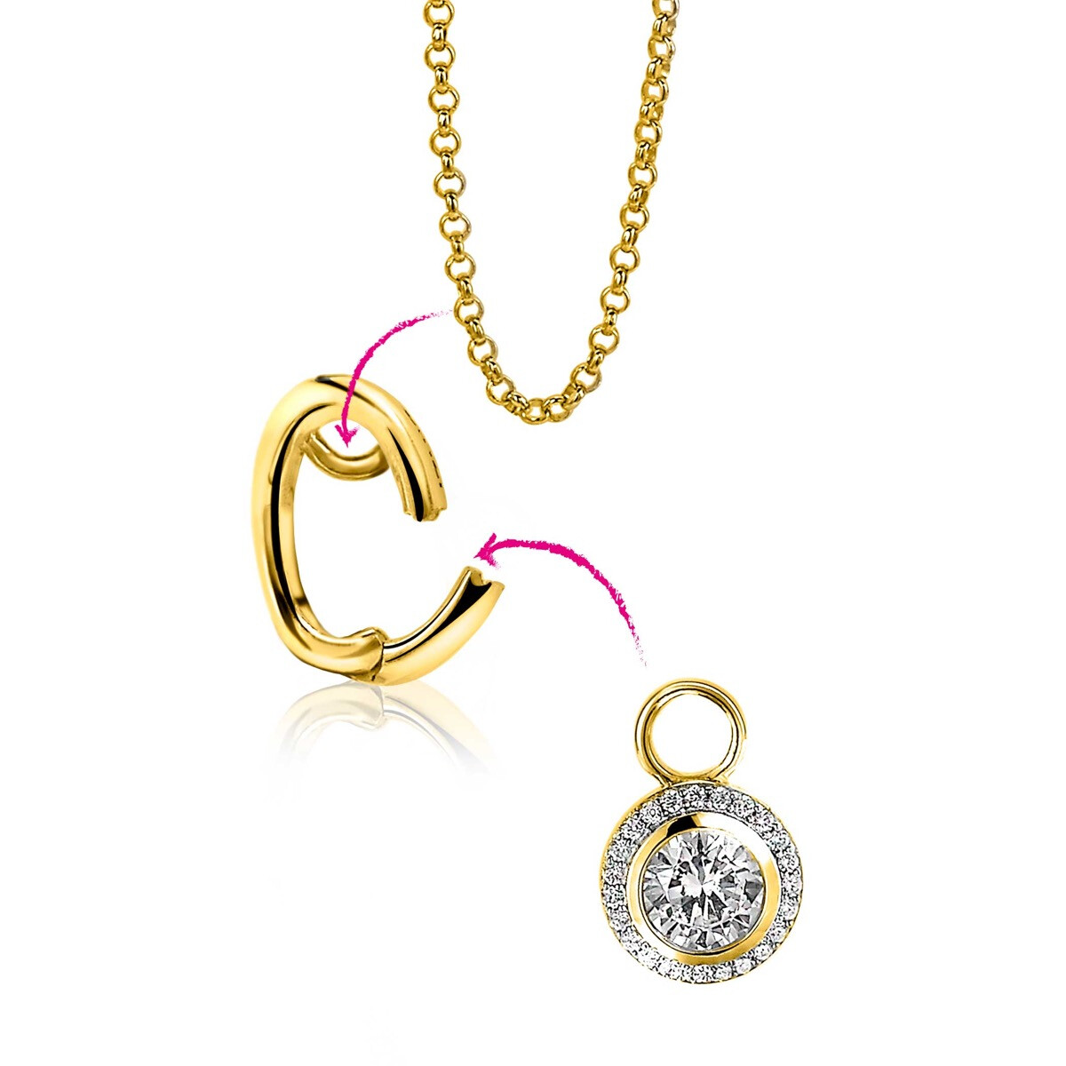 ZINZI zlv. hanger m. zirconia voor creoolhangers ggd verg.