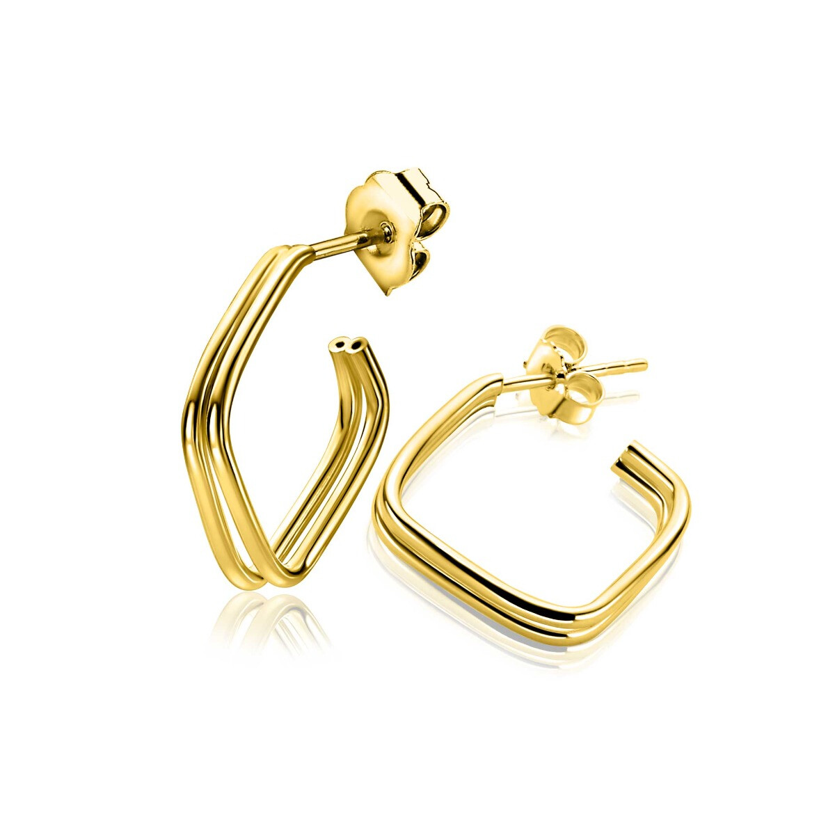 21mm ZINZI vergoldete Silber-Ohrstecker in quadratischer Form und Doppeltubus ZIO-BF125G