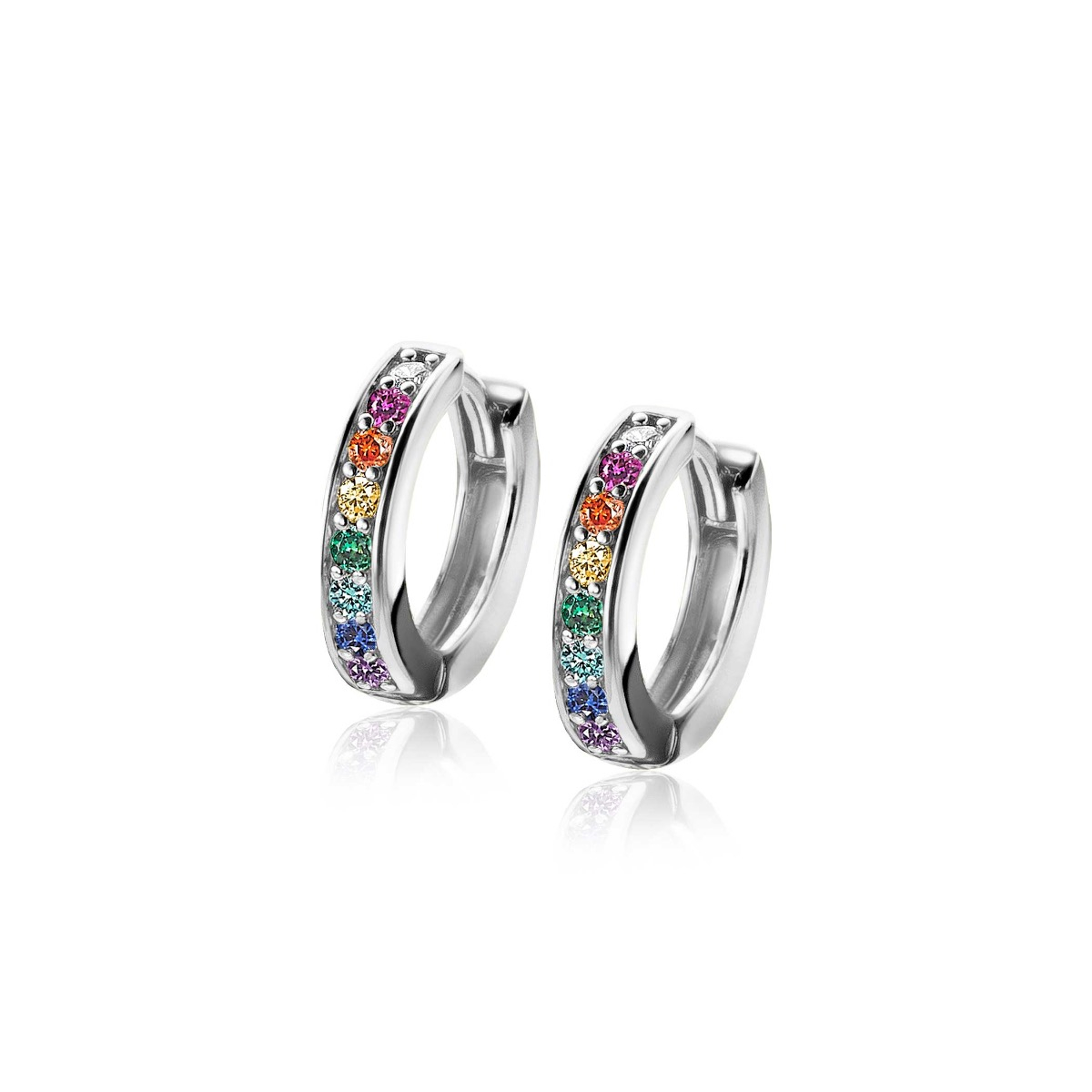 ZINZI zlv. creolen 15x3mm rond regenboog zirc