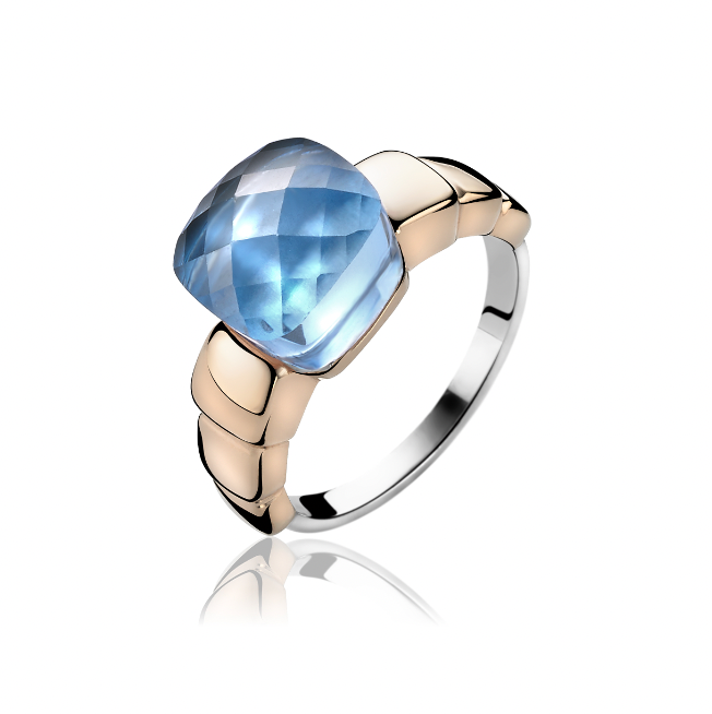 ZINZI silberner Ring rosé vergoldet blau ZIR1111B