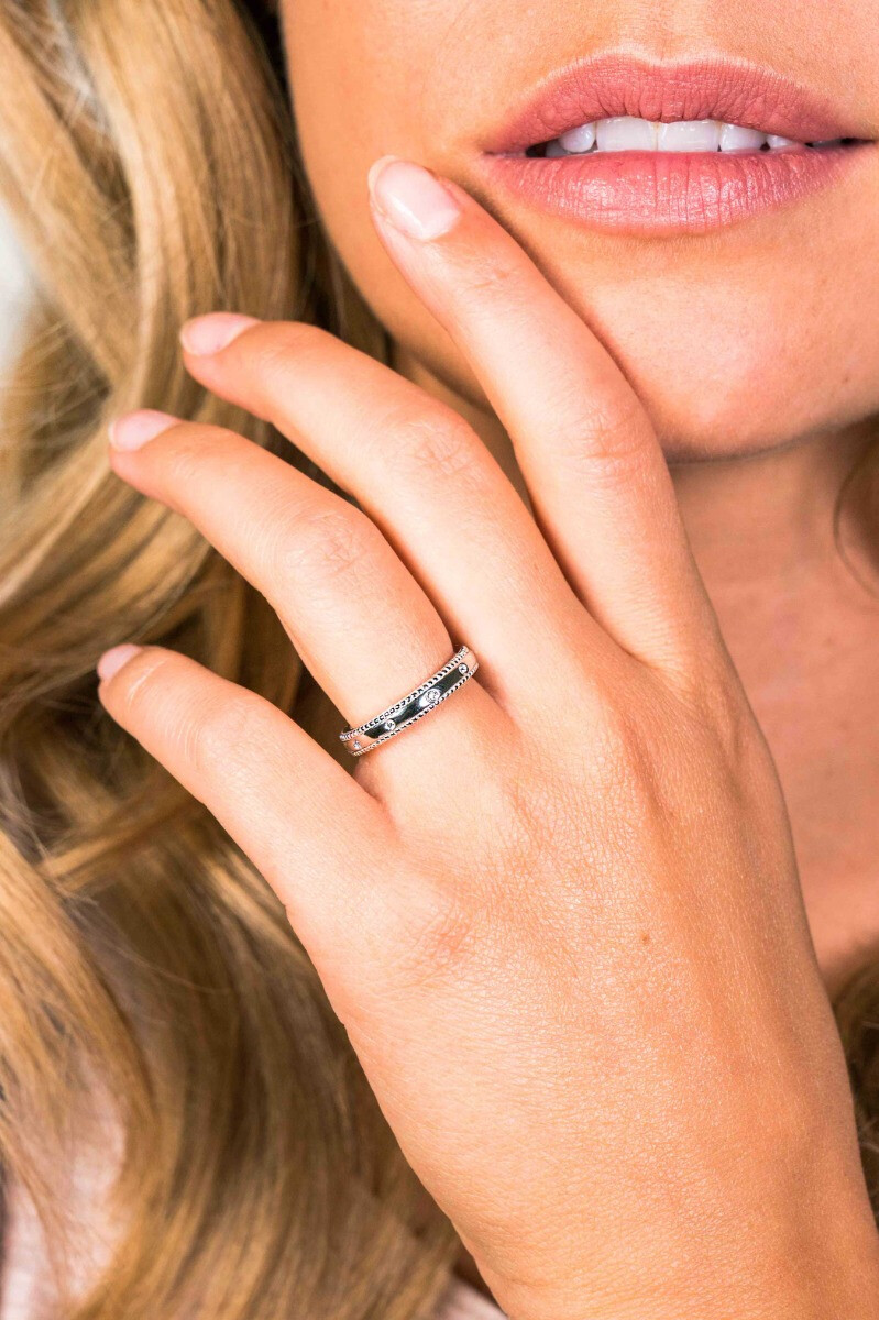 ZINZI silberner Ansteckring Perlenrand weiß  3,5mm ZIR1593