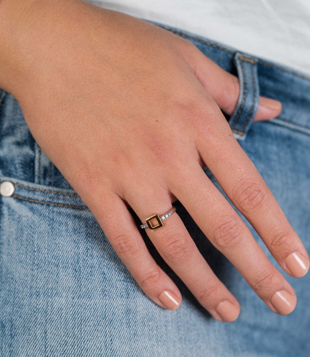 ZINZI silberner Ring gelb vergoldet viereckig weiß ZIR1862G