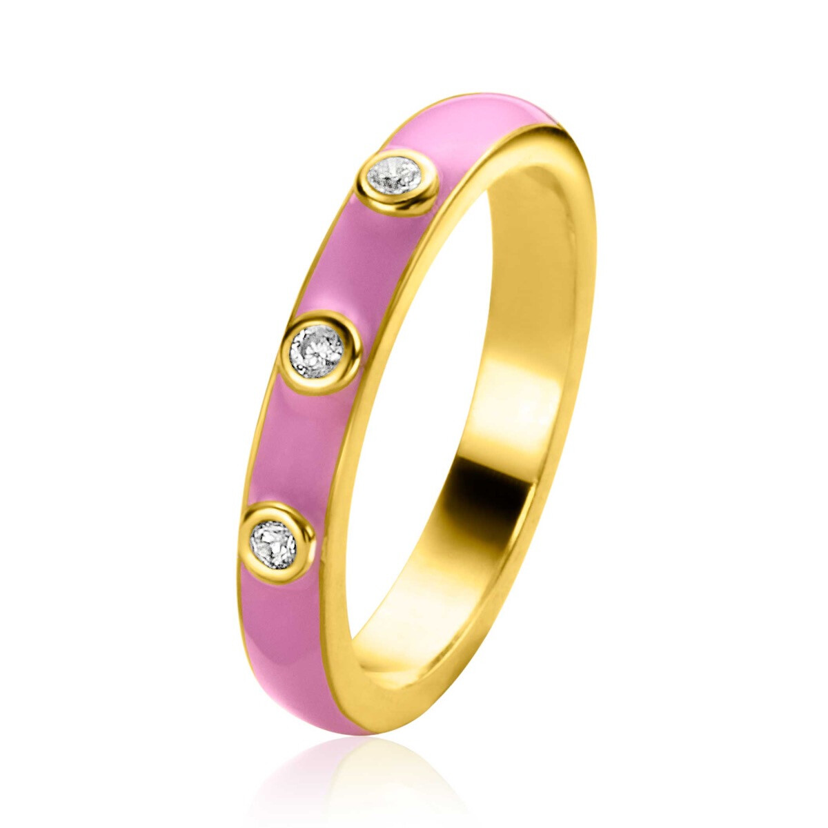 ZINZI zlv. aanschuifring roze emaille zirc.3mm mt.62