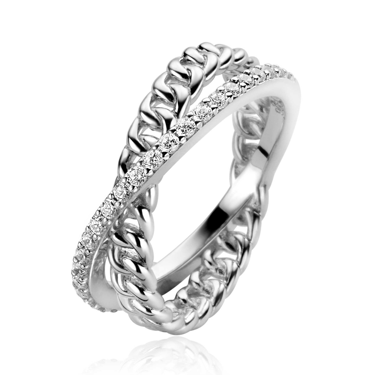 ZINZI zlv. ring cross-over gourmet/zirconia's mt.62
