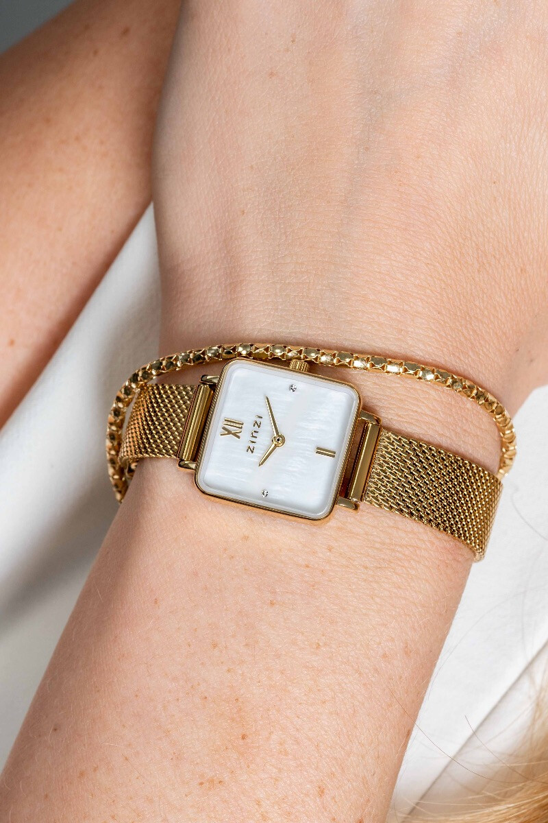 Zinzi Mini vierkant horl.gold. w.plt parelmoer/meshbnd