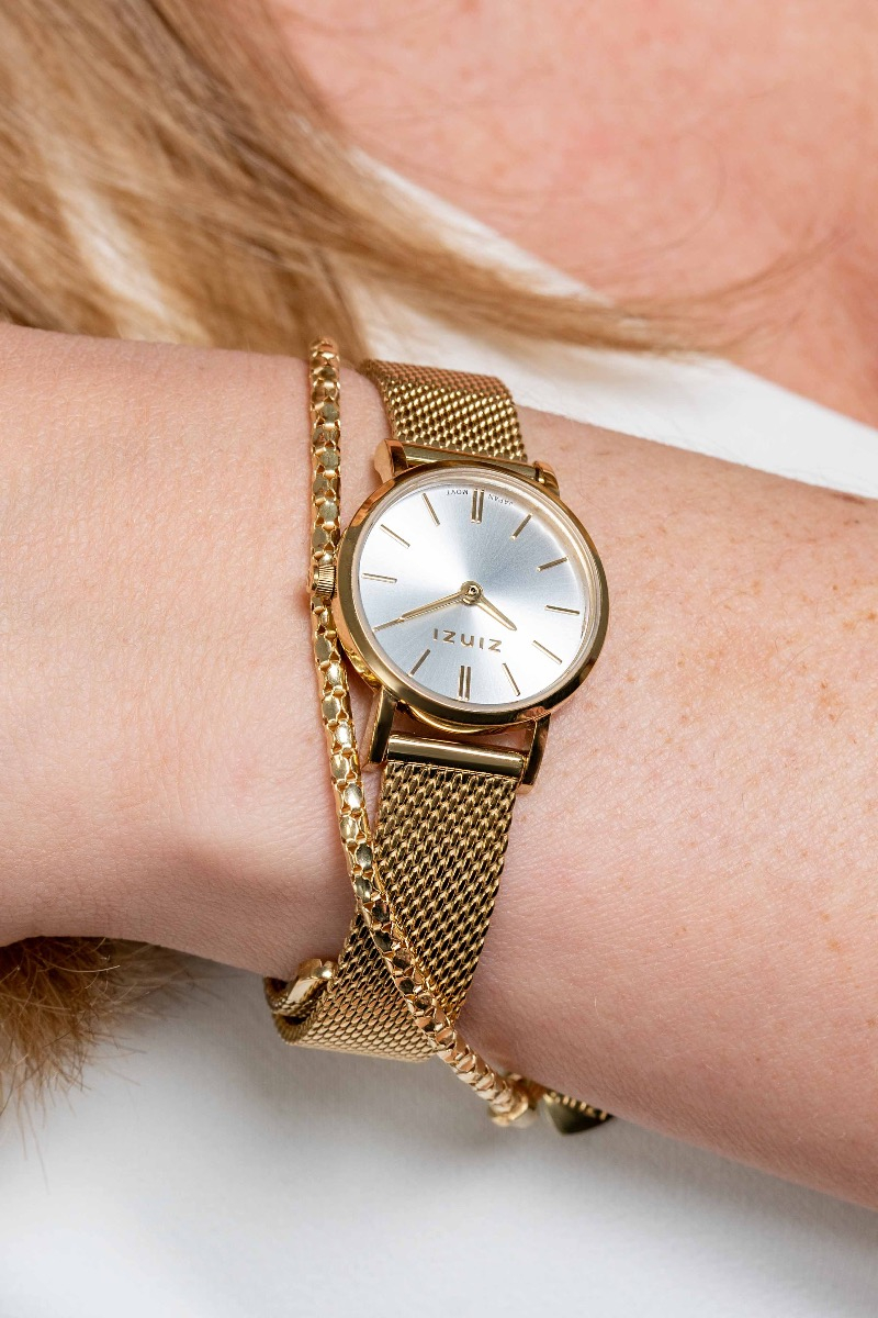 Zinzi horloge Mini rond gold w.plt zilver/mesh band