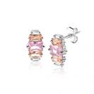 ZINZI zlv. oorknopjes baquette roze/champ/wit zirc.