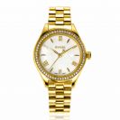 ZINZI Tresor Uhr 32mm, besetzt mit weißen Zirkoniasteinen, Perlmuttzifferblatt und goldfarbenem Edelstahlgehäuse und Gliederarmband ZIW2434