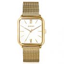 ZINZI Square Roman Uhr  weißes Zifferblatt und rechteckiges gelbgoldfarbenes Gehäuse Stahlgitterband 32mm extra dünn ZIW807M