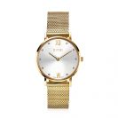 ZINZI Lady Crystal Uhr silberfarbenes Zifferblatt, gelbgoldfarbenes Gehäuseund  Stahlgitterband,  weißen Kristallen bei der Stundenanzeige, 28mm extra dünn ZIW633M