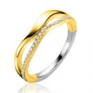 ZINZI vergoldeter Silber-Multilook-Ring (6mm breit) organisch geformt mit zwei geschwungenen Bahnen, davon eine besetzt mit weißen Zirkonia ZIR2629Y