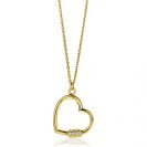 ZINZI silberne Kette 14K gelb vergoldet 45cm mit Luxus groot Herz  weiße Zirkonias ZIC2031