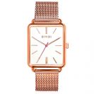ZINZI Vintage Retro Uhr  weißes Zifferblatt und rechteckiges roségoldfarbenes Gehäuse Stahlgitterband 34mm extra dünn ZIW908M