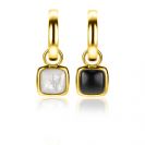 ZINZI Silberne Ohranhänger extra 14 Karat gelbvergoldetes Quadrat zweiseitig schwarzer Onyx und weißes Perlmutt 10mm ZICH2257G