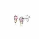 ZINZI zlv. oorknopjes met roze en gele zirc.