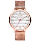 ZINZI Retro Uhr grau-weiß gestreiftes Zifferblatt roségoldfarbenes Gehäuse Stahlgitterband roségoldfarben 38mm extra dünn ZIW420M