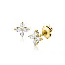 7,5mm ZINZI vergoldete Silber Ohrstecker mit Blume, besetzt mit vier tropfenförmigen weißen Zirkonia ZIO2624