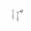 15mm ZINZI Silber Perlen Ohrstecker mit Kettchen und runder weißer Glasperle von 4mm ZIO2623