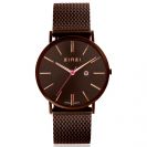 ZINZI Retro Uhr braun farbenes Zifferblatt mit rosé Zeigern und braunes Stahlgitterband 38mm extra dünn ZIW415M
