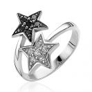 ZINZI silberner multi-look Ring mit zwei Sternen schwarz weiße Zirkonias ZIR641