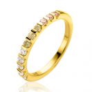 ZINZI vergoldeter Silber-Schmuckring 2mm breit besetzt mit Champagner, Peridot und weißen Zirkonia ZIR2612