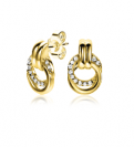ZINZI silberne Ohrstecker 14K gelbvergoldet 13mm miteinander verbunden runde Formen glatt und weißer Zirkonia ZIO2266Y