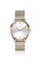 ZINZI Lady Crystal Uhr silberfarbenes Zifferblatt, gelbgoldfarbenes Gehäuse und zweifarbiges  Stahlgitterband,  weiße Kristalle bei der Stundenanzeige, 28mm extra dünn ZIW633MB