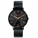 ZINZI Retro Uhr schwarzes Zifferblatt und schwarzes Stahlgehäuse schwarzes Stahlgitterband 38mm extra dünn ZIW409M