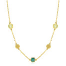 ZINZI zlv. collier gg.verg. met groen en bew.plaatjes