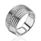 ZINZI Silberner breiter Multi-Look Ring 11mm mit silbernen Reihen, besetzt mit weißen Zirkonia in der mittleren Reihe ZIR871