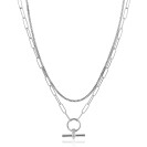 ZINZI zlv. collier dubbel grmt/paperclip T-bar zirc.