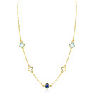 ZINZI zlv. collier gg.verg.met klavers blauw tinten