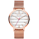 ZINZI Retro Uhr grau-weiß gestreiftes Zifferblatt roségoldfarbenes Gehäuse Stahlgitterband roségoldfarben 38mm extra dünn ZIW420M