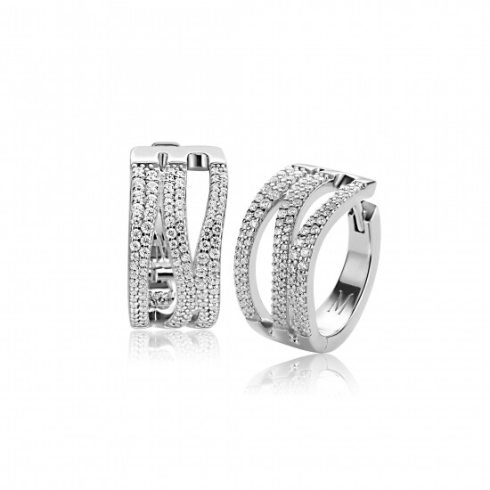 18mm Mart Visser by ZINZI Silber-Creolen, organisch geformt mit luxuriösem Scharnierverschluss, besetzt mit weißen Zirkoniasteinen MVO26