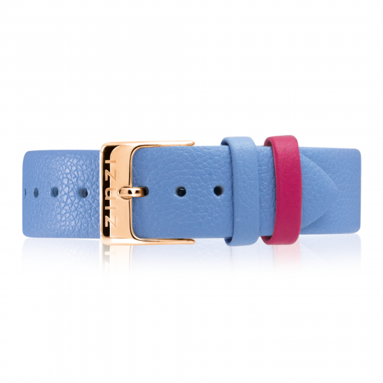 ZINZI Retro Lederarmband hellblau roségoldfarbende Stahlschließe 18mm RETBand9