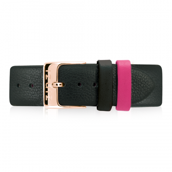 ZINZI Retro Lederarmband Schwarz Roségold Stahlschließe 18mm RETBand4