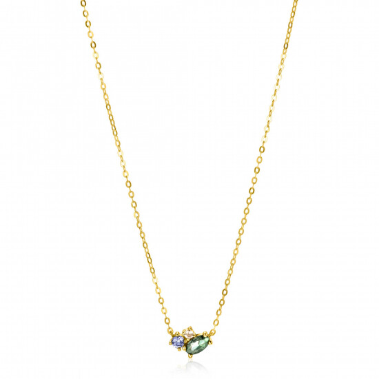ZINZI GOLD collier met groen/blauw/champ zirc.