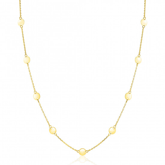 ZINZI Gold 14 Karat goldene Kette mit zarten Jasseron-Gliedern und neun runden glatten Plättchen, 5mm breit, 42-45cm ZGC503
