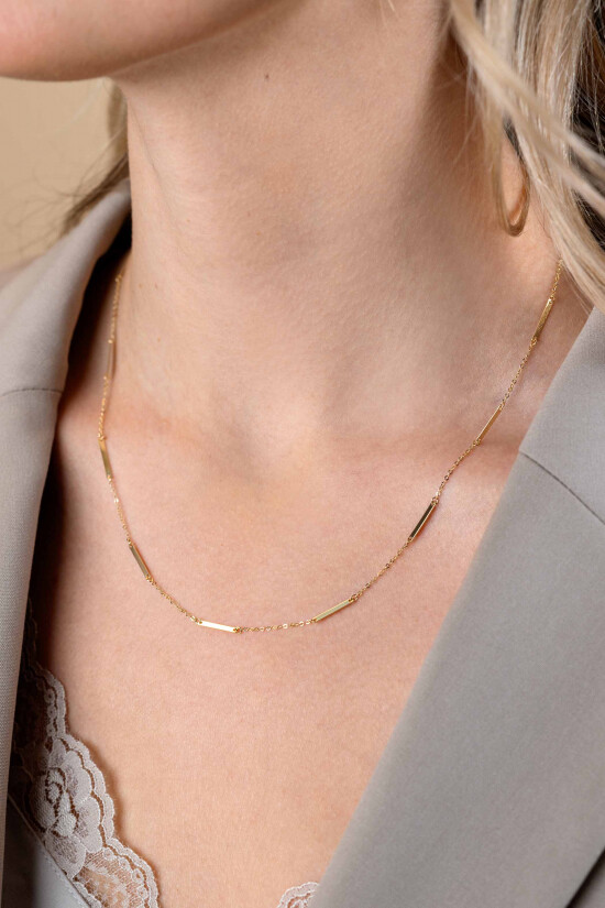 ZINZI Gold 14 Karat goldene feine Gliederkette mit 13 langen glatten Plättchen 45cm ZGC490
