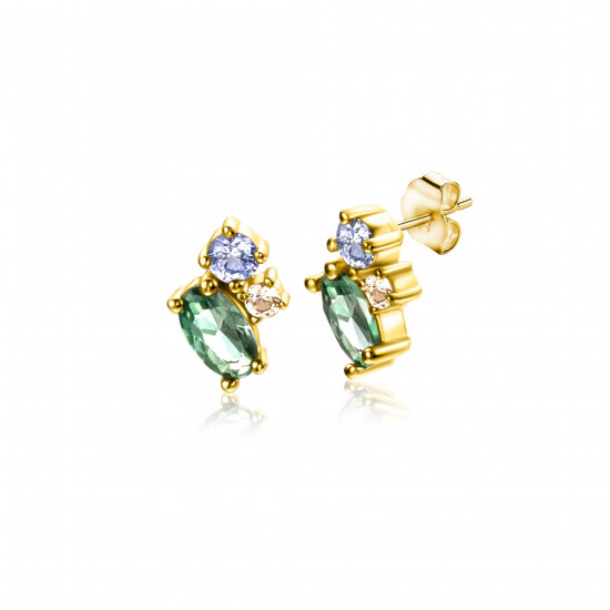 ZINZI GOLD oorstekers fant.groen/blauw/champ.zirc