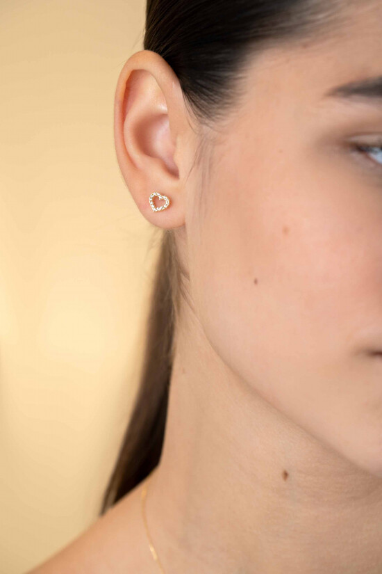ZINZI GOLD oorknopjes open hart zirconia's