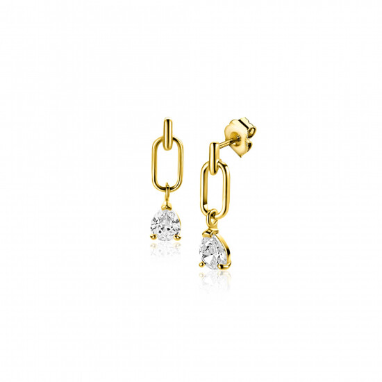 ZINZI GOLD oorstekers ovaal open met druppel zirc.