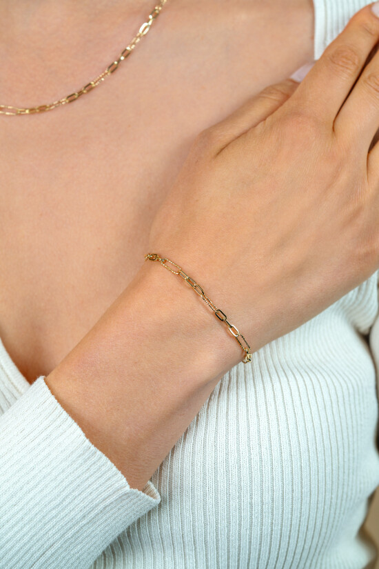 ZINZI Gold 14 Karat goldenes Armband mit bearbeiteten Paperclip-Gliedern und ovalen Gliedern, 3,5 mm breit, 19 cm ZGA494