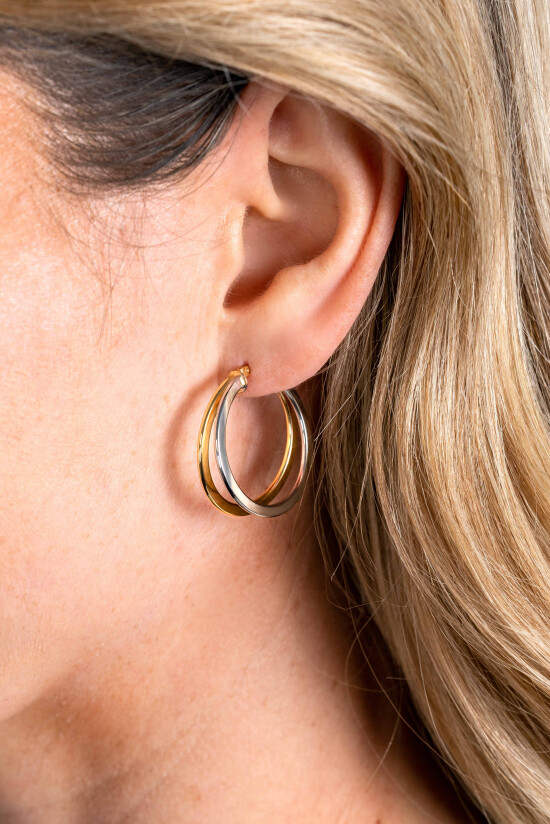 ZINZI GOLD oorringen bicolor 2 banen glad 25x7mm