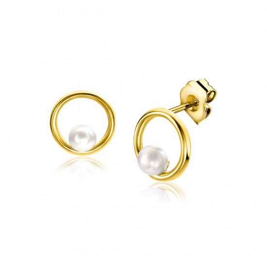 ZINZI GOLD oorknopjes rond open met parel 8mm