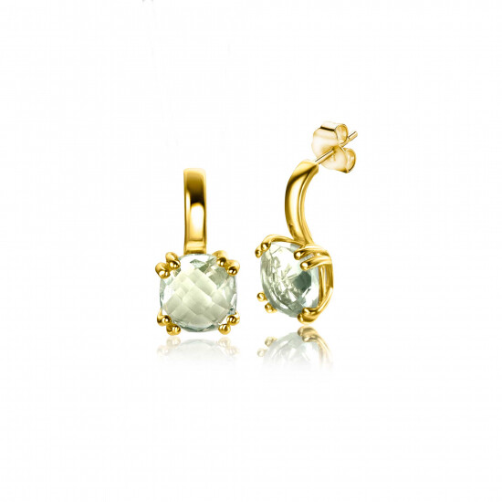 ZINZI GOLD oorstekers met vk groene amethist