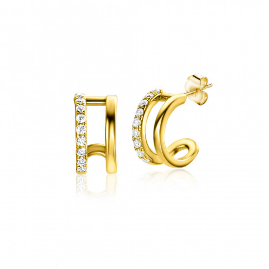 ZINZI GOLD oorstekers rond 1xglad 1xbezet met zirc